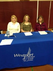WFCU Volunteers: CVB Manager, Danielle Simonin; Marketing/PR Coordinator, Katie Greene; Main Office Head Teller, Debra Carvalho