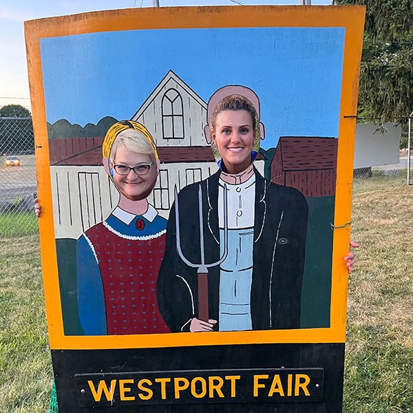 Careers-06 Two women posing at Westport Fair cutout