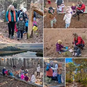 Children and adults exploring nature outdoors