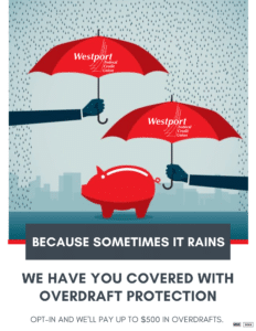 Overdraft protection umbrella cover promotion ad